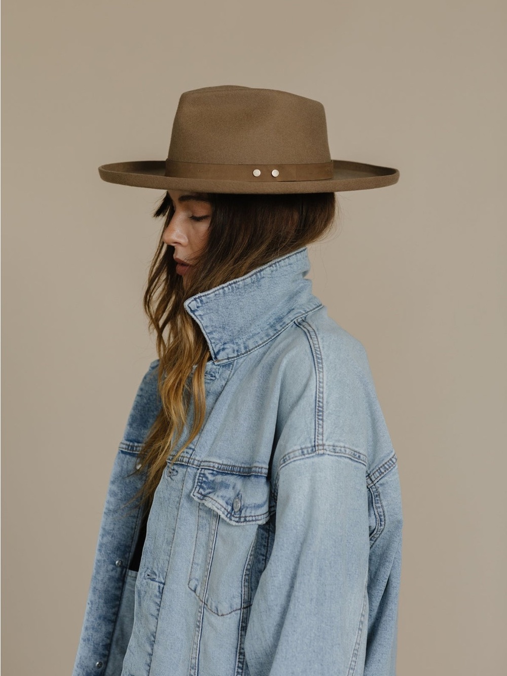 Gigi pip LUCA PENCIL BRIM TEARDROP FEDORA - TAN BLEMISHED